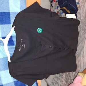 Aeropostale Black Cropped Ribbed Button Front Top NWT
